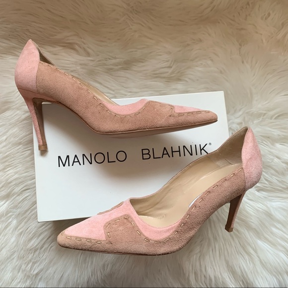 Manolo Blahnik Shoes - MANOLO BLAHNIK Stitched Color Block Suede Pumps